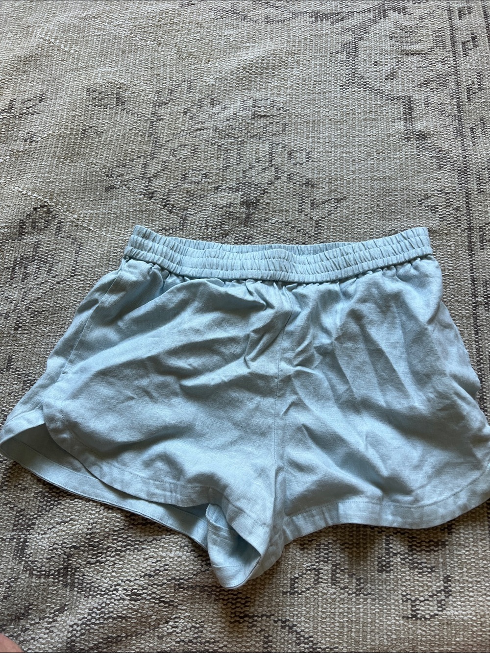 Women's Light Blue Linen Le Bop Estelle Elastic Waist Shorts